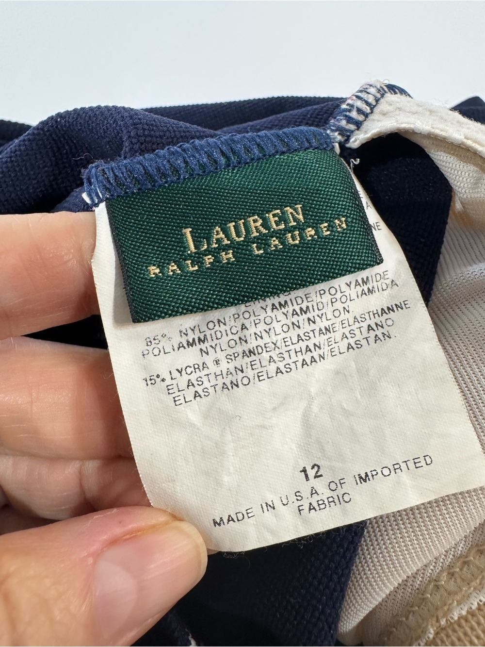 Lauren Ralph Lauren Navy Tankini Top with White and Green Stripes 12 - Picture 6 of 7